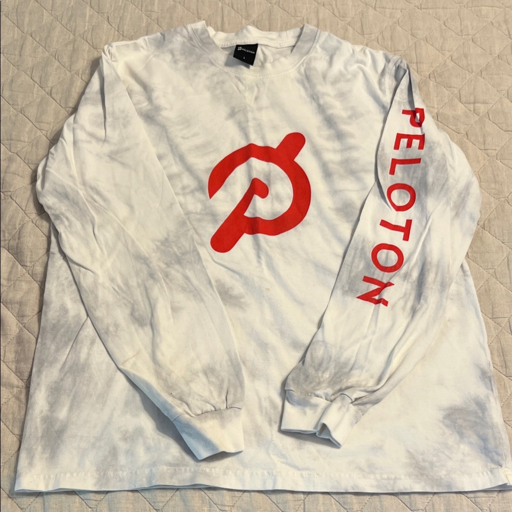 Peloton White Long Sleeve Tee with Red Accents